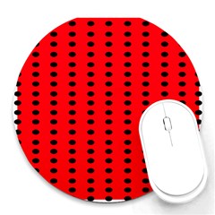 Red White Black Hole Polka Circle Round Mousepads