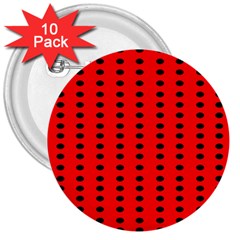 Red White Black Hole Polka Circle 3  Buttons (10 Pack)  by Mariart