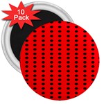 Red White Black Hole Polka Circle 3  Magnets (10 pack)  Front