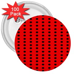 Red White Black Hole Polka Circle 3  Buttons (100 Pack)  by Mariart