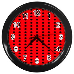 Red White Black Hole Polka Circle Wall Clocks (black)