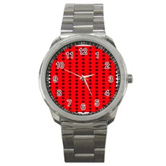 Red White Black Hole Polka Circle Sport Metal Watch by Mariart