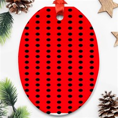 Red White Black Hole Polka Circle Oval Ornament (two Sides) by Mariart