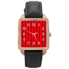 Red White Black Hole Polka Circle Rose Gold Leather Watch  by Mariart