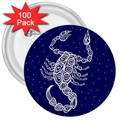 Scorpio Zodiac Star 3  Buttons (100 Pack) 