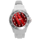 Red Space Line Light Black Polka Round Plastic Sport Watch (L) Front