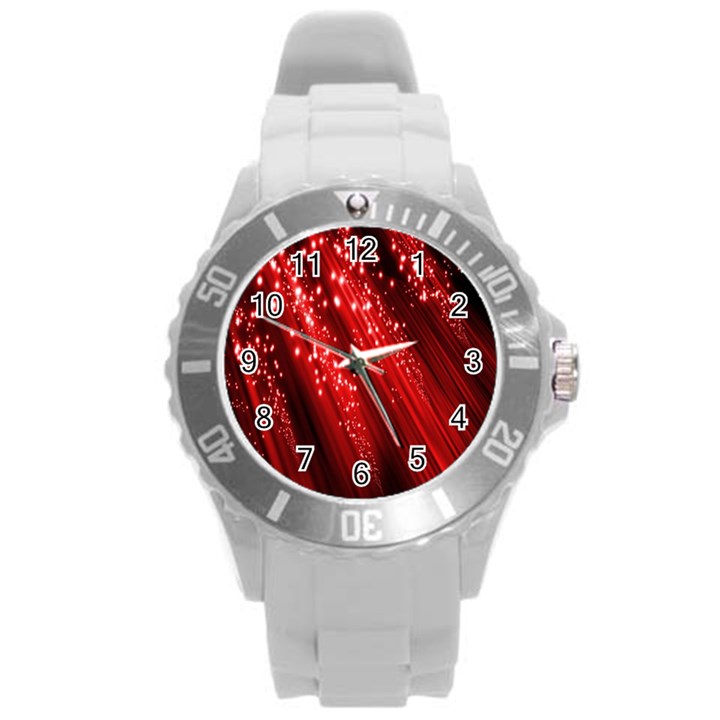 Red Space Line Light Black Polka Round Plastic Sport Watch (L)