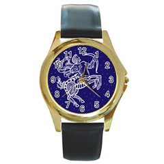 Sagitarius Zodiac Star Round Gold Metal Watch