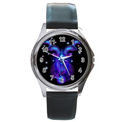 Sign Capricorn Zodiac Round Metal Watch by Mariart