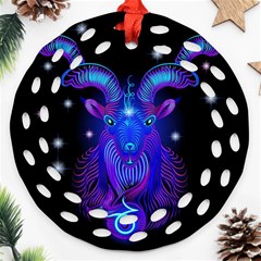 Sign Capricorn Zodiac Ornament (round Filigree) by Mariart