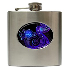 Sign Aquarius Zodiac Hip Flask (6 Oz) by Mariart