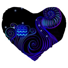 Sign Aquarius Zodiac Large 19  Premium Flano Heart Shape Cushions by Mariart