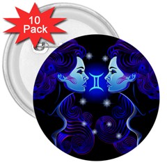 Sign Gemini Zodiac 3  Buttons (10 Pack)  by Mariart