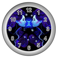 Sign Gemini Zodiac Wall Clocks (silver) 