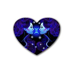 Sign Gemini Zodiac Rubber Coaster (heart)  by Mariart