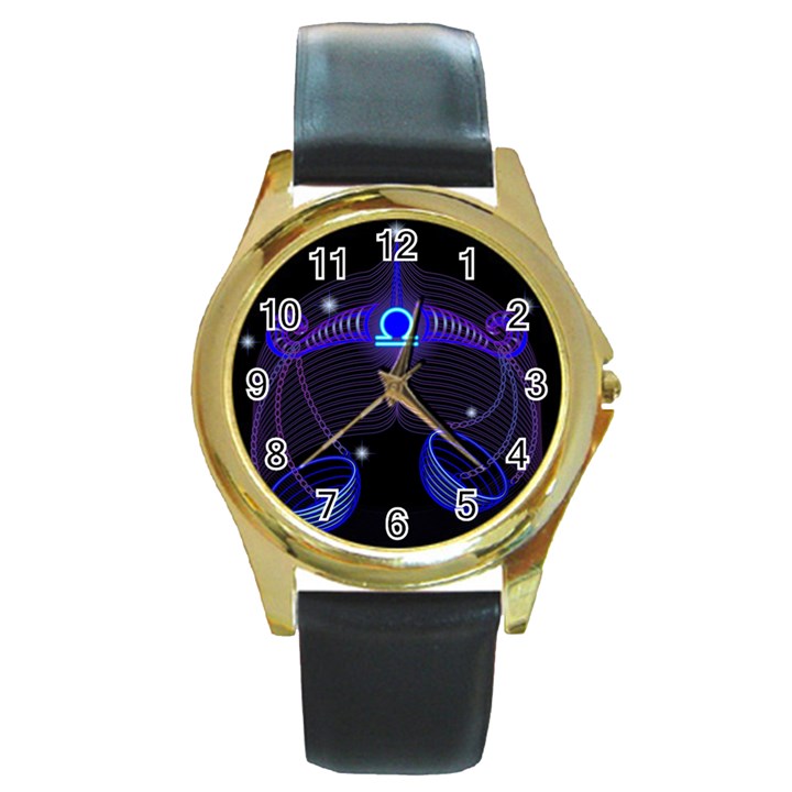 Sign Libra Zodiac Round Gold Metal Watch