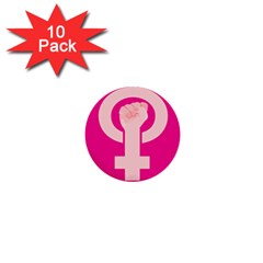 Women Safety Feminist Nail Strong Pink Circle Polka 1  Mini Buttons (10 Pack)  by Mariart