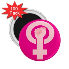 Women Safety Feminist Nail Strong Pink Circle Polka 2 25  Magnets (100 Pack)  by Mariart