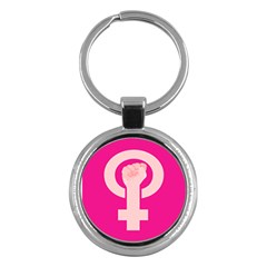 Women Safety Feminist Nail Strong Pink Circle Polka Key Chains (round)  by Mariart