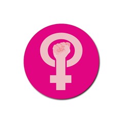 Women Safety Feminist Nail Strong Pink Circle Polka Rubber Coaster (round)  by Mariart