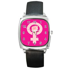 Women Safety Feminist Nail Strong Pink Circle Polka Square Metal Watch by Mariart