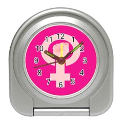 Women Safety Feminist Nail Strong Pink Circle Polka Travel Alarm Clocks by Mariart