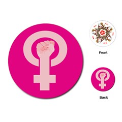 Women Safety Feminist Nail Strong Pink Circle Polka Playing Cards (round)  by Mariart