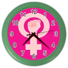 Women Safety Feminist Nail Strong Pink Circle Polka Color Wall Clocks by Mariart