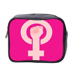 Women Safety Feminist Nail Strong Pink Circle Polka Mini Toiletries Bag 2-side by Mariart