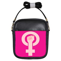 Women Safety Feminist Nail Strong Pink Circle Polka Girls Sling Bags by Mariart