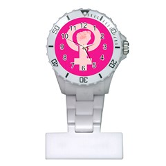 Women Safety Feminist Nail Strong Pink Circle Polka Plastic Nurses Watch by Mariart