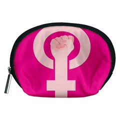 Women Safety Feminist Nail Strong Pink Circle Polka Accessory Pouches (medium)  by Mariart