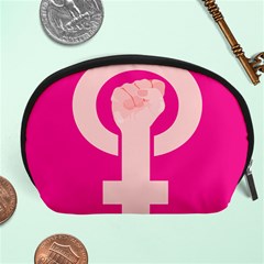 Women Safety Feminist Nail Strong Pink Circle Polka Accessory Pouches (large)  by Mariart