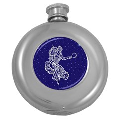 Virgo Zodiac Star Round Hip Flask (5 Oz) by Mariart