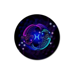 Sign Pisces Zodiac Rubber Round Coaster (4 Pack)  by Mariart