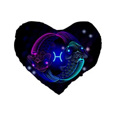 Sign Pisces Zodiac Standard 16  Premium Flano Heart Shape Cushions by Mariart