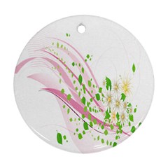 Sunflower Flower Floral Leaf Line Wave Chevron Pink Ornament (round) by Mariart