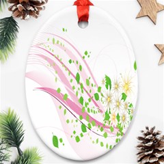 Sunflower Flower Floral Leaf Line Wave Chevron Pink Ornament (oval) by Mariart