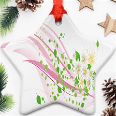 Sunflower Flower Floral Leaf Line Wave Chevron Pink Ornament (star) by Mariart