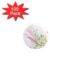 Sunflower Flower Floral Leaf Line Wave Chevron Pink 1  Mini Magnets (100 Pack) 