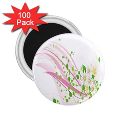 Sunflower Flower Floral Leaf Line Wave Chevron Pink 2 25  Magnets (100 Pack) 