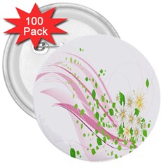 Sunflower Flower Floral Leaf Line Wave Chevron Pink 3  Buttons (100 Pack) 