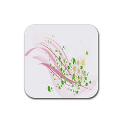 Sunflower Flower Floral Leaf Line Wave Chevron Pink Rubber Coaster (square)  by Mariart