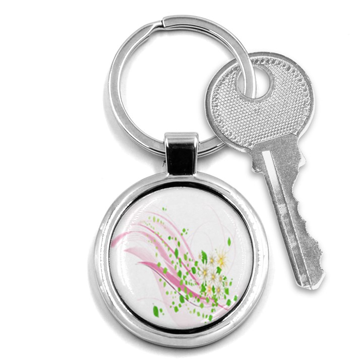 Sunflower Flower Floral Leaf Line Wave Chevron Pink Key Chains (Round) 