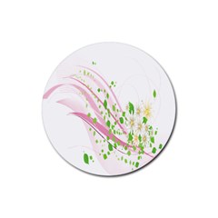 Sunflower Flower Floral Leaf Line Wave Chevron Pink Rubber Round Coaster (4 Pack)  by Mariart