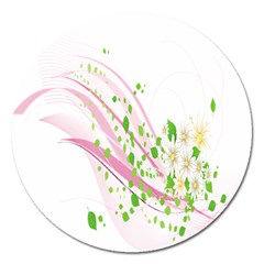 Sunflower Flower Floral Leaf Line Wave Chevron Pink Magnet 5  (round) by Mariart