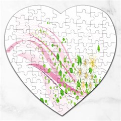 Sunflower Flower Floral Leaf Line Wave Chevron Pink Jigsaw Puzzle (heart) by Mariart