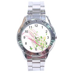 Sunflower Flower Floral Leaf Line Wave Chevron Pink Stainless Steel Analogue Watch