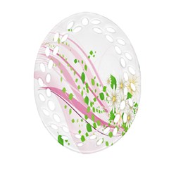 Sunflower Flower Floral Leaf Line Wave Chevron Pink Oval Filigree Ornament (two Sides) by Mariart