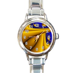 Waves Wave Chevron Gold Blue Paint Space Sky Round Italian Charm Watch